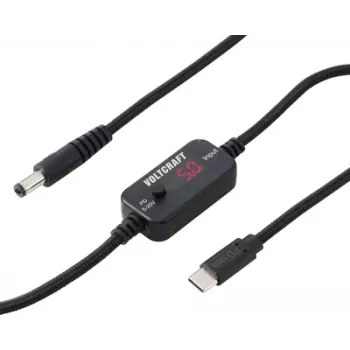 Convertor de tensiune USB VOLTCRAFT VC-18735745, mufă DC 5,5 x 2,1 mm, USB-C PD/DC, tensiune de ieșire reglabilă, cu adaptor DC, negru