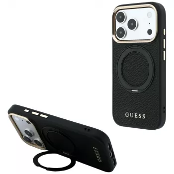 Husă Guess GUE005670 pentru iPhone 18 Pro Max / 17 Pro Max, Ring Stand 360 Grained Classic Logo, MagSafe, neagră