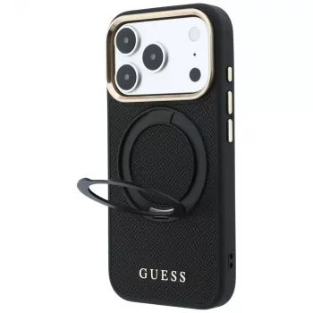 Husă Guess GUE005670 pentru iPhone 18 Pro Max / 17 Pro Max, Ring Stand 360 Grained Classic Logo, MagSafe, neagră