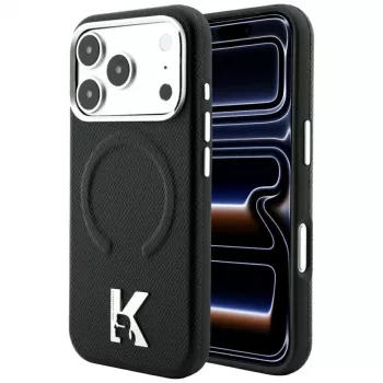Husă MagSafe Karl Lagerfeld KF003257 Grained Embossed Ring & Kameo Logo pentru iPhone 18 Pro / 17 Pro, neagră