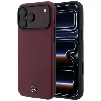 Husă MagSafe Mercedes Mer008834 Leather Semi Wrap Iconic Line pentru iPhone 18 Pro / 17 Pro, bordo