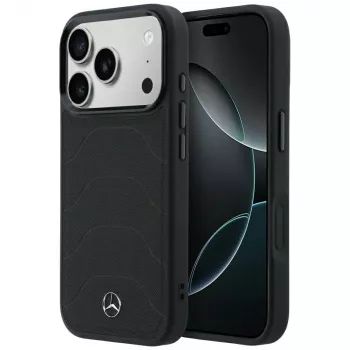 Husă Mercedes Mer008871 din piele cu mesh și linie arc, MagSafe, pentru iPhone 18 Pro / 17 Pro, neagră