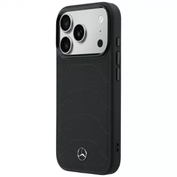 Husă Mercedes Mer008871 din piele cu mesh și linie arc, MagSafe, pentru iPhone 18 Pro / 17 Pro, neagră