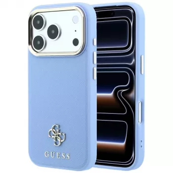 Husă MagSafe Guess GUE005536 Saffiano Small 4G & Classic Logo pentru iPhone 18 Pro Max / 17 Pro Max, albastru deschis