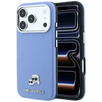 Carcasă spate MagSafe Karl Lagerfeld KLHMP18L6PSKCHLB PU Grained Semi Wrap K&CH Heads pentru iPhone 17 Pro / 18 Pro, albastră