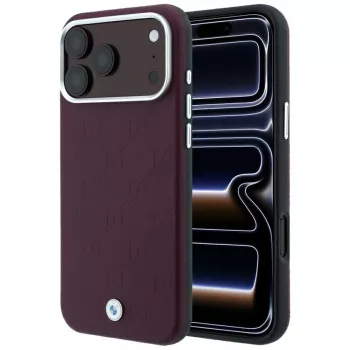 Husă MagSafe BMW BMW001224 Sign Deboss Quilted Metal Logo pentru iPhone 18 Pro Max / 17 Pro Max, bordo
