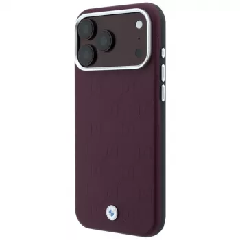 Husă MagSafe BMW BMW001224 Sign Deboss Quilted Metal Logo pentru iPhone 18 Pro Max / 17 Pro Max, bordo