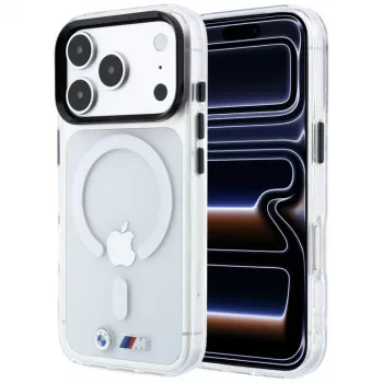 Husă MagSafe BMW M IML Glossy Metal Logo & Trims pentru iPhone 18 Pro Max / 17 Pro Max, transparentă
