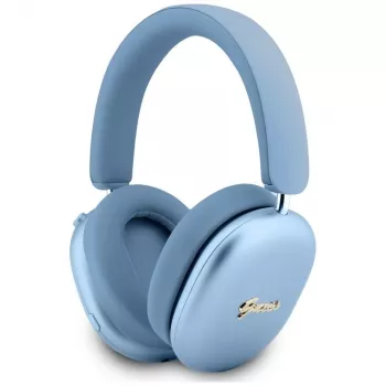 Căști on-ear Guess Metallic Effect Metal Script Logo, Bluetooth, ENC, albastre