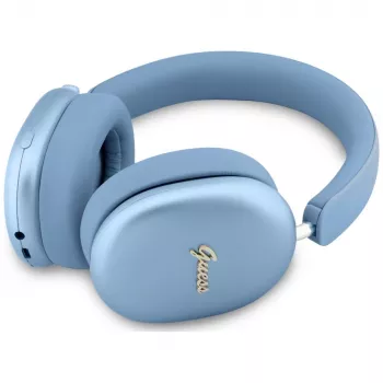 Căști on-ear Guess Metallic Effect Metal Script Logo, Bluetooth, ENC, albastre