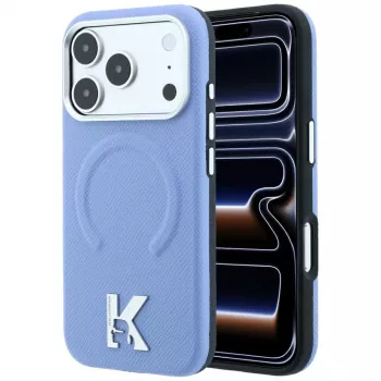 Husă MagSafe Karl Lagerfeld KF003259 Grained Embossed Ring & Kameo Logo pentru iPhone 18 Pro / 17 Pro, albastru deschis