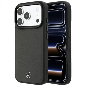 Husă Mercedes din piele cu mesh și linie arc, MagSafe, pentru iPhone 18 Pro / 17 Pro, antracit