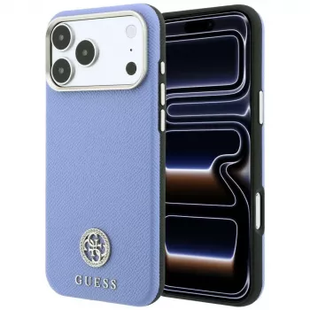 Husă MagSafe Guess Grained Round Strass Logo pentru iPhone 18 Pro Max / 17 Pro Max, albastră