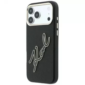 Husă Karl Lagerfeld KF003312 Smooth Big Resin Signature Logo pentru iPhone 18 Pro Max / 17 Pro Max, neagră