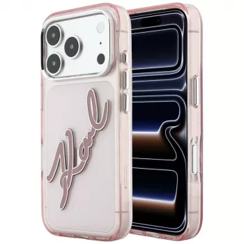 Husă Karl Lagerfeld KF003384 IML Big Signature Resin Metal Frame pentru iPhone 18 Pro Max / 17 Pro Max, roz