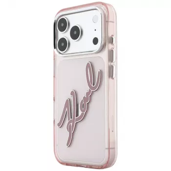 Husă Karl Lagerfeld KF003384 IML Big Signature Resin Metal Frame pentru iPhone 18 Pro Max / 17 Pro Max, roz