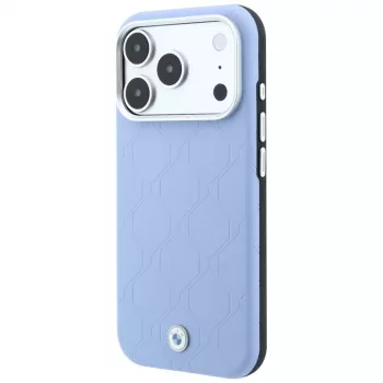 Husă MagSafe BMW BMW001226 Sign Deboss Quilted Metal Logo pentru iPhone 18 Pro Max / 17 Pro Max, albastră