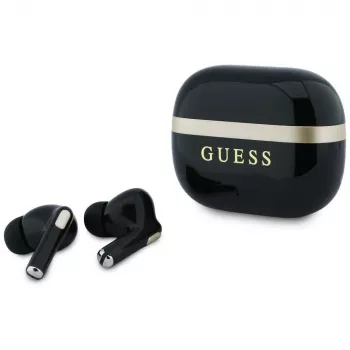 Căști TWS Guess Glossy Gold LinePrinted Classic Logo, negre