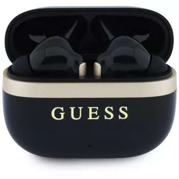 Căști TWS Guess Glossy Gold LinePrinted Classic Logo, negre