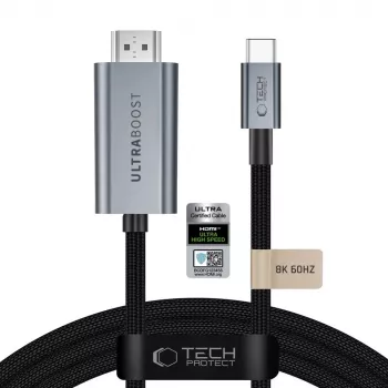 Cablu Tech-Protect Ultraboost USB-C la HDMI 2.1, 8K 60 Hz, 300 cm, Iron Grey