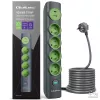 Prelungitor Qoltec 52762 cu întrerupător iluminat, 4 prize cu împământare, 1 x USB-C 15 W, 1 x USB 12 W, 1,8 m