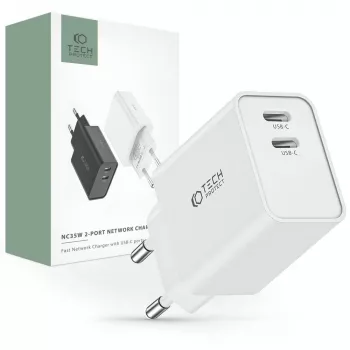 Încărcător de perete Tech-Protect C35W cu 2 porturi, PD 35 W, alb