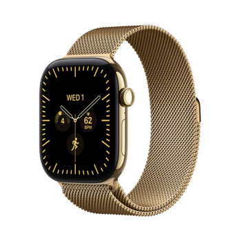 Smartwatch Apple Watch Series 12 GPS + Cellular 42 mm, carcasă din titan auriu, curea Milanese Loop aurie, M/L
