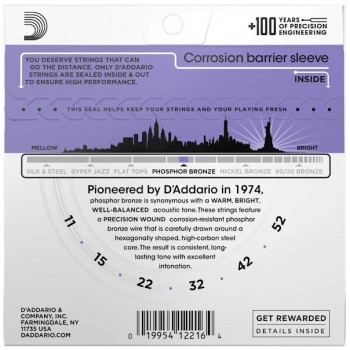 Corzi pentru chitară acustică D'Addario EJ26 Custom Light, 11-52