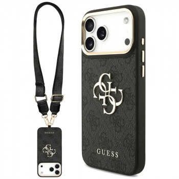 Husă Guess 4G Big 4G Classic Logo Big Strap Metal Buttons cu bandă pentru Apple iPhone 18 Pro Max / 17 Pro Max, neagră
