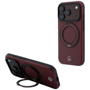 Husă Mercedes-Benz din piele cu suport inelar, MagSafe, pentru Apple iPhone 18 Pro / 17 Pro, burgundă