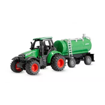 Tractor metalic Amewi cu remorcă cisternă, 1:64, RTR, verde