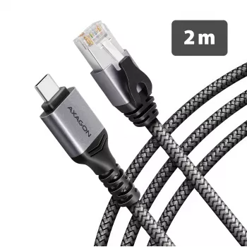 Adaptor Ethernet Gigabit AXAGON ADE-CM20 USB-C cu cablu CAT6 integrat de 2 m, RJ-45