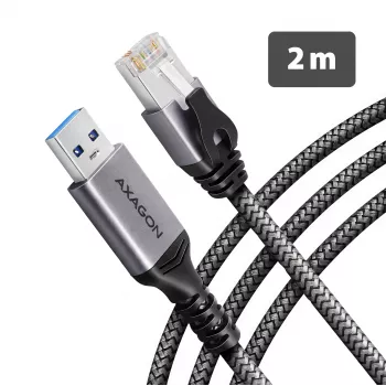 Adaptor USB-A la Gigabit Ethernet AXAGON ADE-AM20 cu cablu CAT6 integrat de 2 m