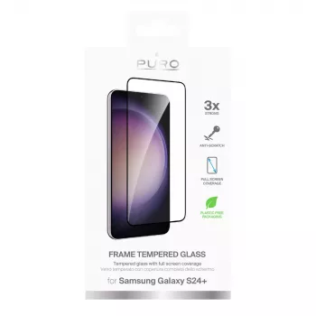 Sticlă călită PURO Frame cu ramă neagră pentru Samsung Galaxy S25+ / S24+