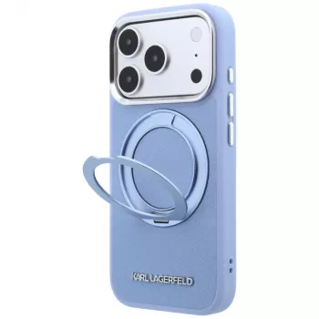 Husă MagSafe Karl Lagerfeld Ring Stand 360 Saffiano Classic Logo pentru Apple iPhone 18 Pro Max / 17 Pro Max, bleu deschis (KF003176)