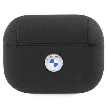 Husă BMW BMAP2SSLBK Signature pentru Apple AirPods Pro 2 (2022/2023), neagră, piele naturală, logo argintiu