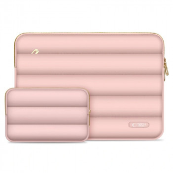 Geantă pentru laptop 13-14 inch Tech-Protect Puffy cu pungă pentru accesorii, Dusty Rose