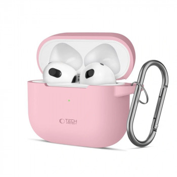 Husă Tech-Protect Silicone Hook pentru Apple AirPods 3 cu carabină, Dusty Pink