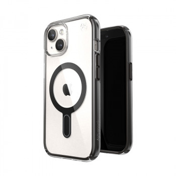 Husă Speck Presidio Perfect-Clear ClickLock & MagSafe SPK526 pentru Apple iPhone 15 / 14 / 13, Clear / Frosted Black / Slate Grey