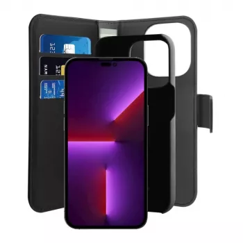 Husă 2 în 1 din piele PU Puro Wallet Detachable MagSafe cu clapetă și portofel pentru iPhone 14 Pro Max, neagră