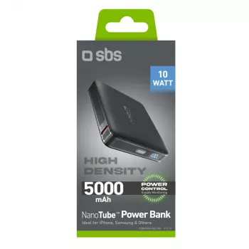 Baterie externă SBS HD 10W 5000mAh USB-C cu afișaj LCD, neagră