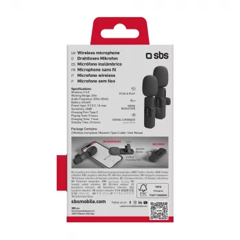 SBS Lavalier Microphones with USB-C Receiver (2 pcs), Black