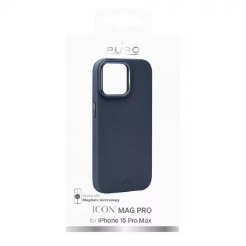Husă din silicon MagSafe Puro Icon Mag Pro pentru Apple iPhone 15 Pro Max, albastru închis