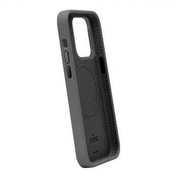 Husă din silicon MagSafe Puro Icon Mag Pro cu butoane metalice pentru Apple iPhone 15 Plus, neagră