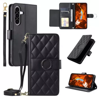 Husă tip portofel din piele PU Hurtel pentru Samsung Galaxy A37 5G, cu funcție de suport și curea de umăr, neagră
