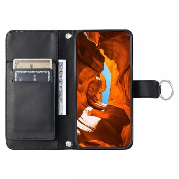 Husă tip portofel din piele PU Hurtel pentru Samsung Galaxy A37 5G, cu funcție de suport și curea de umăr, neagră