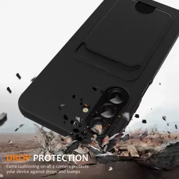 Husă TPU Hurtel pentru Samsung Galaxy A37 5G, cu suport pentru card și șnur crossbody, neagră