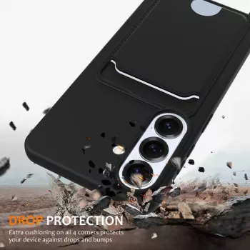 Husă TPU Hurtel pentru Samsung Galaxy S26, cu suport pentru card și șnur crossbody, neagră