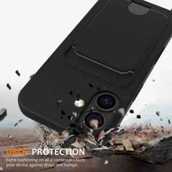 Husă TPU pentru iPhone 17, cu suport pentru card și șnur crossbody, neagră