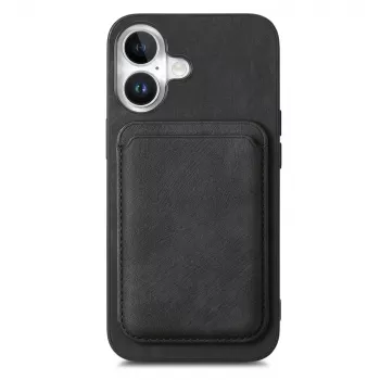 Husă din piele sintetică pentru iPhone 17, cu suport detașabil pentru card compatibil MagSafe, neagră